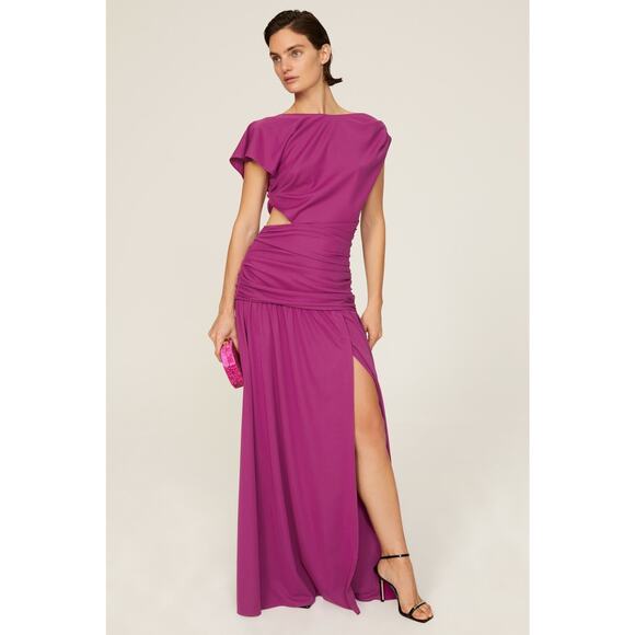 Tanya Taylor Dresses & Skirts - Tanya Taylor Nami Purple Asymmetric Boat Neck Draped Cap Sleeve Gown Size 2